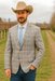 Saco vaquero - Western Sport Coat - Western Blazer - Mens Two Button Classic Fit Sport Coat Blazer In Grey Tan Windowpane Plaid