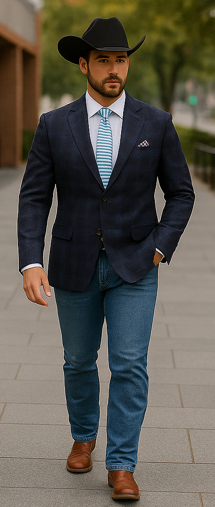 Saco vaquero - Western Sport Coat - Western Blazer- Mens Two Button Classic Fit Wool Stretch Sport Coat Blazer In Dark Navy Blue Windowpane Plaid