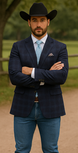 Saco vaquero - Western Sport Coat - Western Blazer- Mens Two Button Classic Fit Wool Stretch Sport Coat Blazer In Dark Navy Blue Windowpane Plaid