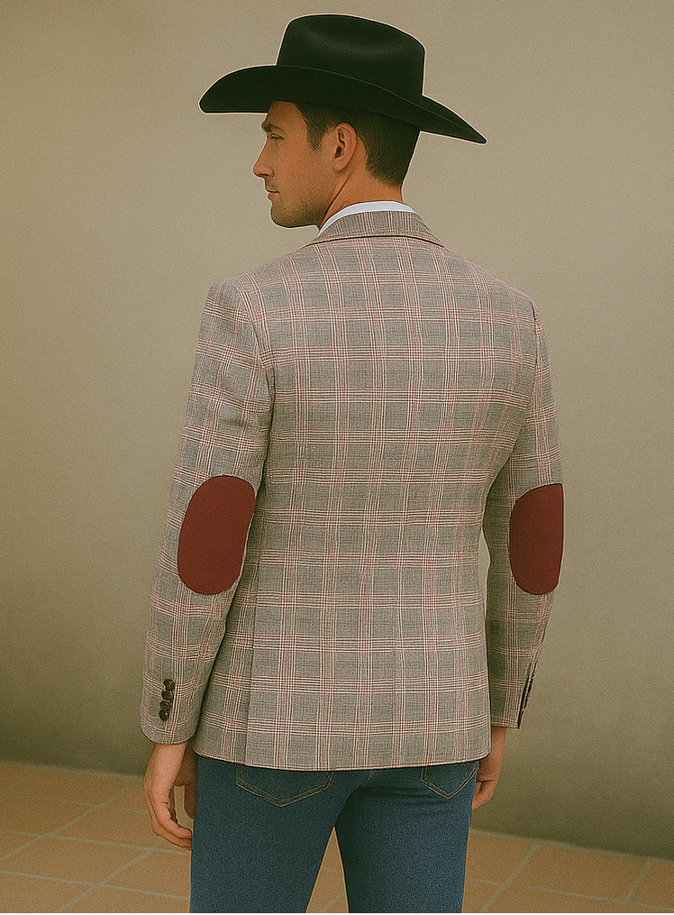Saco vaquero - Western Sport Coat - Western Blazer - Mens Two Button Slim Fit Wool Sport Coat Blazer In Navy Blue & Burgundy Mini Check main image 1