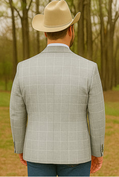 Saco vaquero - Western Sport Coat - Western Blazer   - Mens Two Button Slim Fit Sport Coat Blazer In Light Grey Ash Windowpane Plaid