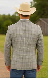 Saco vaquero - Western Sport Coat - Western Blazer- Men's Two Button Windowpane Plaid Grey Sport Coat