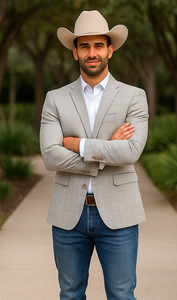 Saco vaquero - Western Sport Coat - Western Blazer - Men's Two Button Windowpane Plaid Light Grey Sport Coat