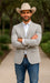 Saco vaquero - Western Sport Coat - Western Blazer - Men's Two Button Windowpane Plaid Light Grey Sport Coat