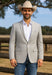 Saco vaquero - Western Sport Coat - Western Blazer - Men's Two Button Windowpane Plaid Light Grey Sport Coat