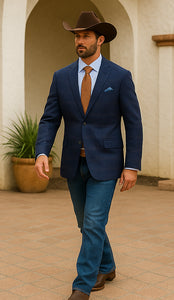 Saco vaquero - Western Sport Coat - Western Blazer   - Mens Classic Fit Two Button Wool & Linen Sport Coat Blazer In Blue Windowpane Plaid