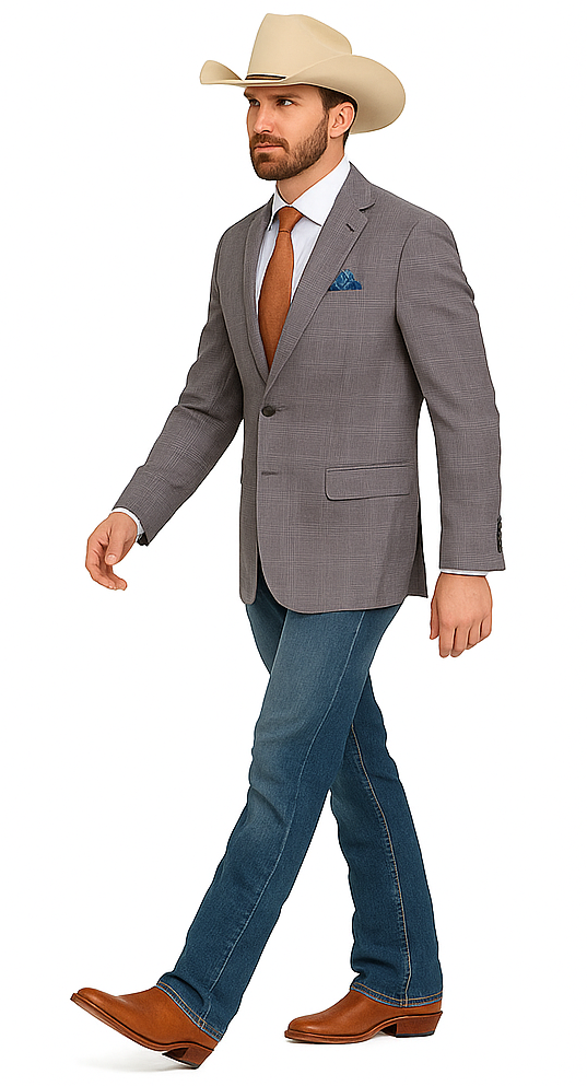 Saco vaquero - Western Sport Coat - Western Blazer- Mens Half Canvas Unconstructed Sport Coat Blazer In Grey Blue Windowpane Plaid