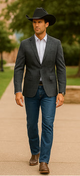 Saco vaquero - Western Sport Coat - Western Blazer - Men's Slim Fit 2 Button Sport Coat Blazer In Grey Windowpane Plaid
