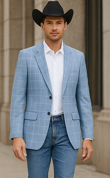 Saco vaquero - Western Sport Coat - Western Blazer- Men's Slim Fit Business Casual Summer Windowpane Plaid Blazer