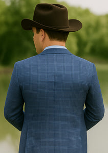 Saco vaquero - Western Sport Coat - Western Blazer- Men's Slim Fit Business Casual Teal Blue Plaid Sport Coat