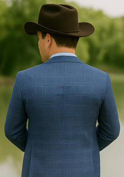 Saco vaquero - Western Sport Coat - Western Blazer- Men's Slim Fit Business Casual Teal Blue Plaid Sport Coat