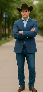 Saco vaquero - Western Sport Coat - Western Blazer- Men's Slim Fit Business Casual Teal Blue Plaid Sport Coat