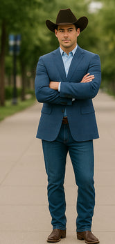 Saco vaquero - Western Sport Coat - Western Blazer- Men's Slim Fit Business Casual Teal Blue Plaid Sport Coat