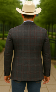 Saco vaquero - Western Sport Coat - Western Blazer- Mens Slim Fit Patch Pocket Vintage Style Sports Coat Blazer In Charcoal Grey Windowpane Plaid