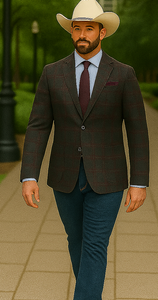 Saco vaquero - Western Sport Coat - Western Blazer- Mens Slim Fit Patch Pocket Vintage Style Sports Coat Blazer In Charcoal Grey Windowpane Plaid