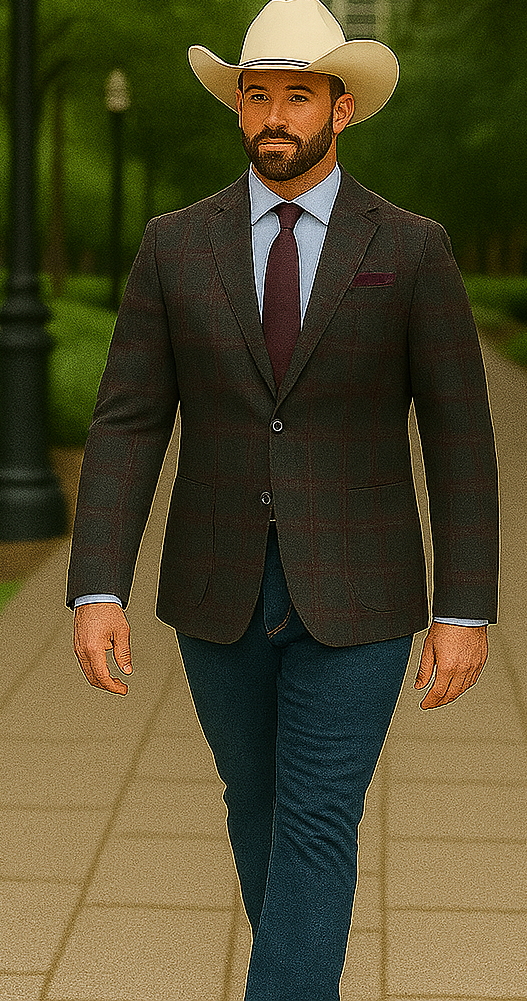 Saco vaquero - Western Sport Coat - Western Blazer  - Mens Slim Fit Half Canvas Patch Pocket Summer Cotton Blazer In Navy Blue Windowpane Plaid main image 0