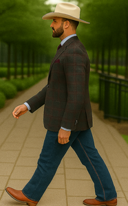 Saco vaquero - Western Sport Coat - Western Blazer- Mens Slim Fit Patch Pocket Vintage Style Sports Coat Blazer In Charcoal Grey Windowpane Plaid