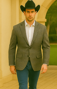 Saco vaquero - Western Sport Coat - Western Blazer- Men's Slim Fit Two Button Glen Plaid Sport Coat In Charcoal Grey