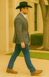 Saco vaquero - Western Sport Coat - Western Blazer- Men's Slim Fit Two Button Glen Plaid Sport Coat In Charcoal Grey