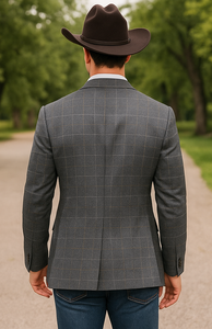 Saco vaquero - Western Sport Coat - Western Blazer - Men's Slim Fit Two Button Windowpane Plaid Sport Coat In Charcoal Grey