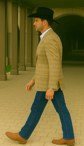 Saco vaquero - Western Sport Coat - Western Blazer- Men's Two Button Business Casual Double Windowpane Sport Coat In Camel & Teal