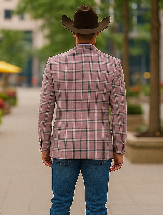Saco vaquero - Western Sport Coat - Western Blazer - Men's Two Button Business Casual Double Windowpane Sport Coat In Rose Pink