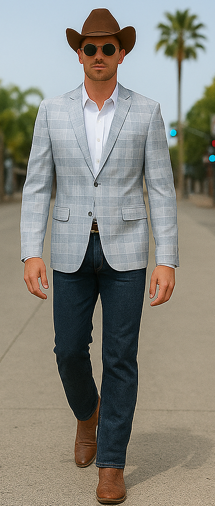 Saco vaquero - Western Sport Coat - Western Blazer - Men's Two Button Business Casual Glen Plaid Sports Coat In Grey & Blue