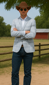 Saco vaquero - Western Sport Coat - Western Blazer - Men's Two Button Business Casual Glen Plaid Sports Coat In Grey & Blue