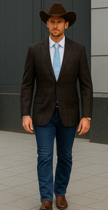 Saco vaquero - Western Sport Coat - Western Blazer - Mens Two Button Classic Fit Wool Sport Coat Blazer In Dark Brown Windowpane Plaid