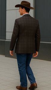 Saco vaquero - Western Sport Coat - Western Blazer - Mens Two Button Classic Fit Wool Sport Coat Blazer In Dark Brown Windowpane Plaid