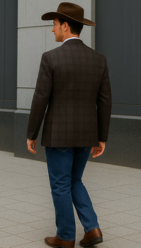 Saco vaquero - Western Sport Coat - Western Blazer - Mens Two Button Classic Fit Wool Sport Coat Blazer In Dark Brown Windowpane Plaid
