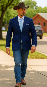 Saco vaquero - Western Sport Coat - Western Blazer  - Mens Two Button Classic Fit Sport Coat Blazer In Dark Navy Blue Windowpane Plaid