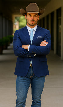 Saco vaquero - Western Sport Coat - Western Blazer  - Mens Two Button Classic Fit Sport Coat Blazer In Dark Navy Blue Windowpane Plaid