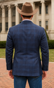 Saco vaquero - Western Sport Coat - Western Blazer- Mens Two Button Classic Fit Sport Coat Blazer In Navy Blue Windowpane Plaid