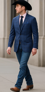 Saco vaquero - Western Sport Coat - Western Blazer- Mens Two Button Classic Fit Sport Coat Blazer In Navy Blue Windowpane Plaid