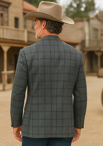 Saco vaquero - Western Sport Coat - Western Blazer - Mens Two Button Classic Fit Wool Sport Coat Blazer In Brown & Olive Gren Windowpane Plaid