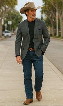 Saco vaquero - Western Sport Coat - Western Blazer - Mens Two Button Classic Fit Wool Sport Coat Blazer In Brown & Olive Gren Windowpane Plaid