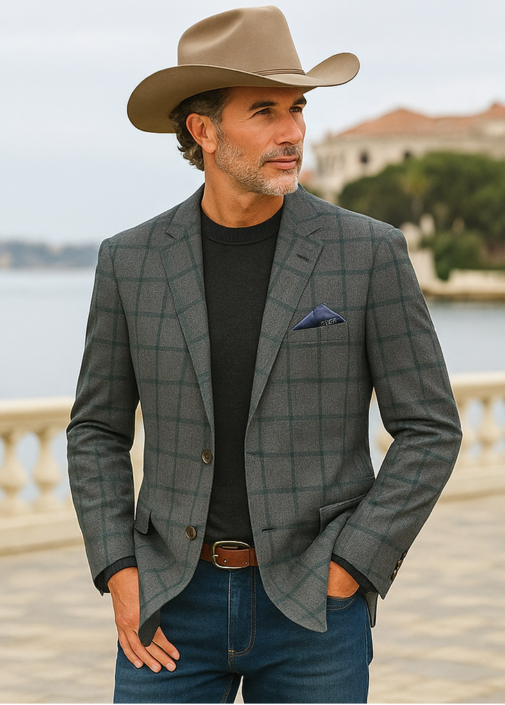 Saco vaquero - Western Sport Coat - Western Blazer - Mens Two Button  Sport Coat Blazer In Burgundy Red Windowpane Plaid