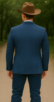 Saco vaquero - Western Sport Coat - Western Blazer - Mens Two Button Classic Fit Wool Sport Coat Blazer In Steel Blue Windowpane Plaid