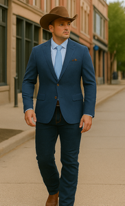 Saco vaquero - Western Sport Coat - Western Blazer - Mens Two Button Classic Fit Wool Sport Coat Blazer In Steel Blue Windowpane Plaid