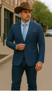 Saco vaquero - Western Sport Coat - Western Blazer - Mens Two Button Classic Fit Wool Sport Coat Blazer In Steel Blue Windowpane Plaid