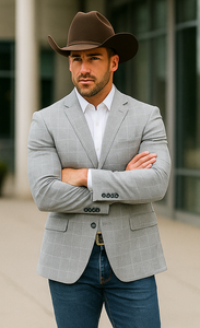 Saco vaquero - Western Sport Coat - Western Blazer - Men's Two Button Classic Houndstooth Plaid Sport Coat In Black/white