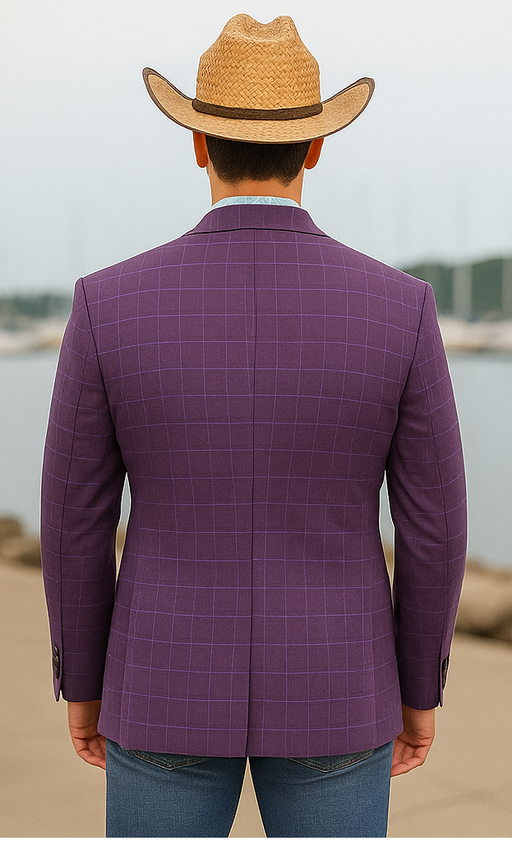 Saco vaquero - Western Sport Coat - Western Blazer - Men's Two Button Fit Windowpane Plaid Magenta  Sport Coat Blazer