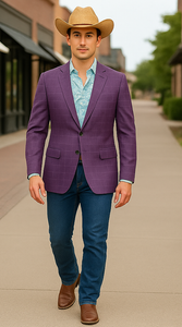 Saco vaquero - Western Sport Coat - Western Blazer - Men's Two Button Fit Windowpane Plaid Magenta  Sport Coat Blazer
