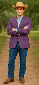 Saco vaquero - Western Sport Coat - Western Blazer - Men's Two Button Fit Windowpane Plaid Magenta  Sport Coat Blazer