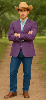 Saco vaquero - Western Sport Coat - Western Blazer - Men's Two Button Fit Windowpane Plaid Magenta  Sport Coat Blazer