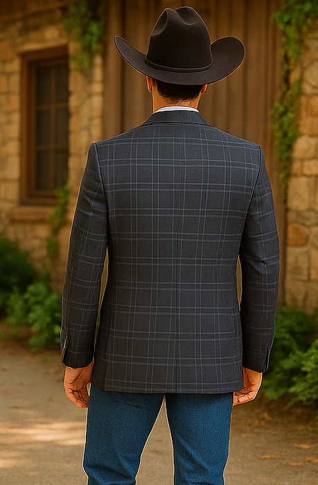Saco vaquero - Western Sport Coat - Western Blazer - Men's Two Button Regular Fit Double Windowpane Plaid Blazer