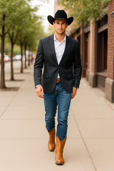 Saco vaquero - Western Sport Coat - Western Blazer - Men's Two Button Regular Fit Double Windowpane Plaid Blazer