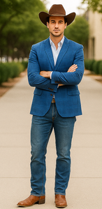 Saco vaquero - Western Sport Coat - Western Blazer - Men's Two Button Regular Fit Double Windowpane Plaid Blazer In Dark Blue