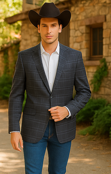 Saco vaquero - Western Sport Coat - Western Blazer - Men's Two Button Regular Fit Double Windowpane Plaid Blazer